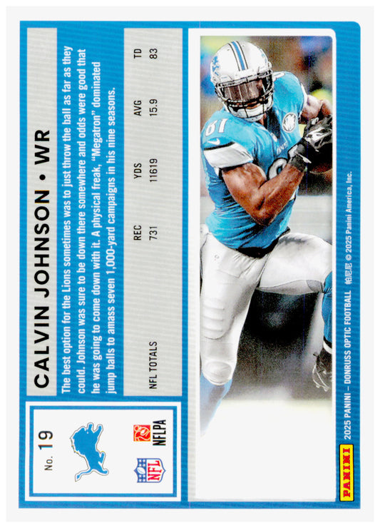 2025 Donruss Optic Calvin Johnson Card Detroit Lions #19