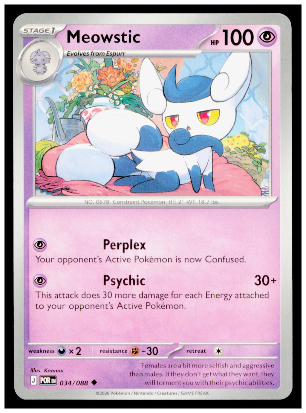 Meowstic 034/088 Uncommon Pokémon Perfect Order POR 2026 TCG Mint