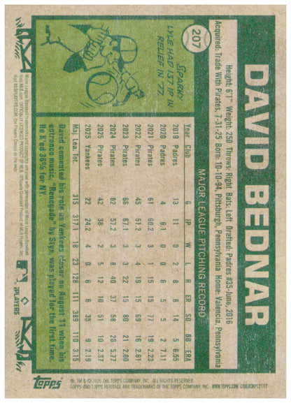 2026 Topps Heritage David Bednar Card New York Yankees #207