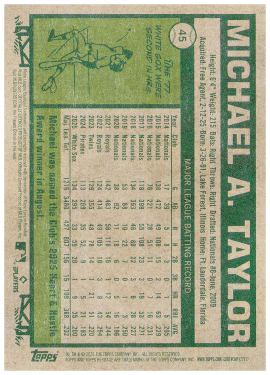 2026 Topps Heritage Michael A. Taylor Card Chicago White Sox #45