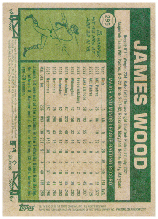 2026 Topps Heritage James Wood Card Washington Nationals #295