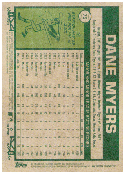 2026 Topps Heritage Dane Myers Card Miami Marlins #75
