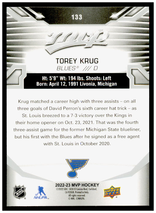 2022-23 Upper Deck MVP Torey Krug Card Silver Script St. Louis Blues #133