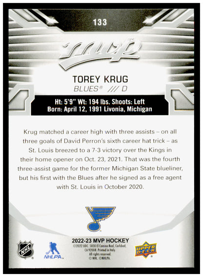 2022-23 Upper Deck MVP Torey Krug Card Silver Script St. Louis Blues #133