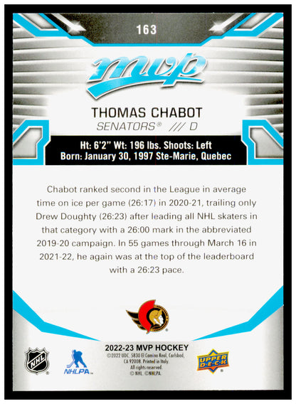 2022-23 Upper Deck MVP Thomas Chabot Card Ice Battles Gold Ottawa Senators #163