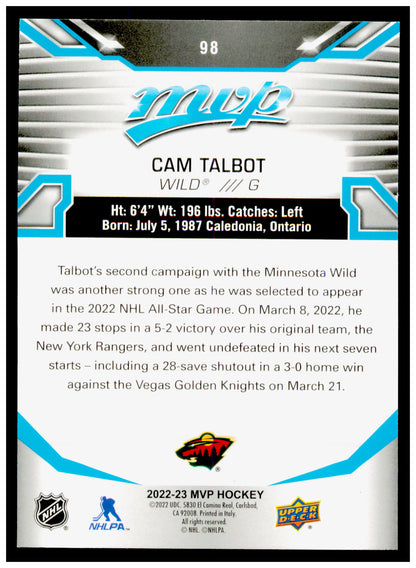 2022-23 Upper Deck MVP Cam Talbot Card Minnesota Wild #98