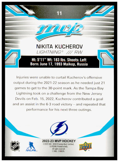 2022-23 Upper Deck MVP Nikita Kucherov Card Tampa Bay Lightning #11