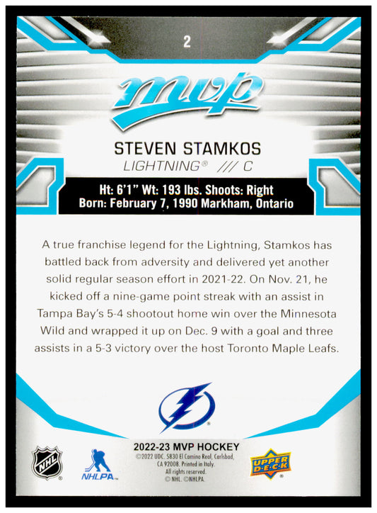 2022-23 Upper Deck MVP Steven Stamkos Card Tampa Bay Lightning #2