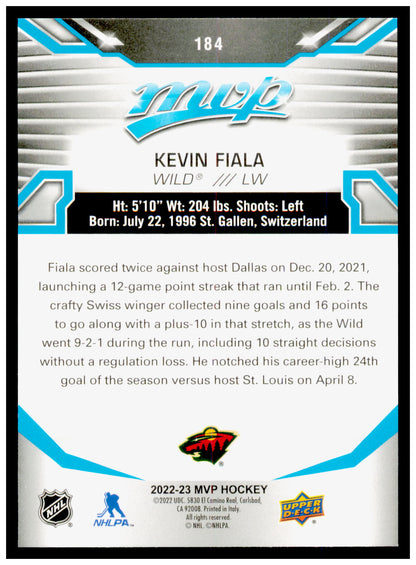 2022-23 Upper Deck MVP Kevin Fiala Card Ice Battles Gold Minnesota Wild #184
