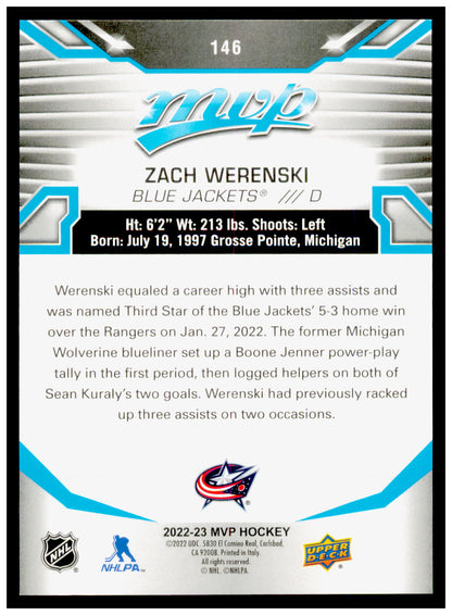 2022-23 Upper Deck MVP Zach Werenski Card Ice Battles Columbus Blue Jackets #146