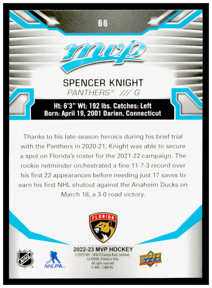 2022-23 Upper Deck MVP Spencer Knight Card Florida Panthers #66