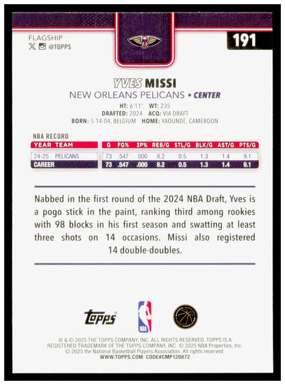 2025-26 Topps Yves Missi Card New Orleans Pelicans #191