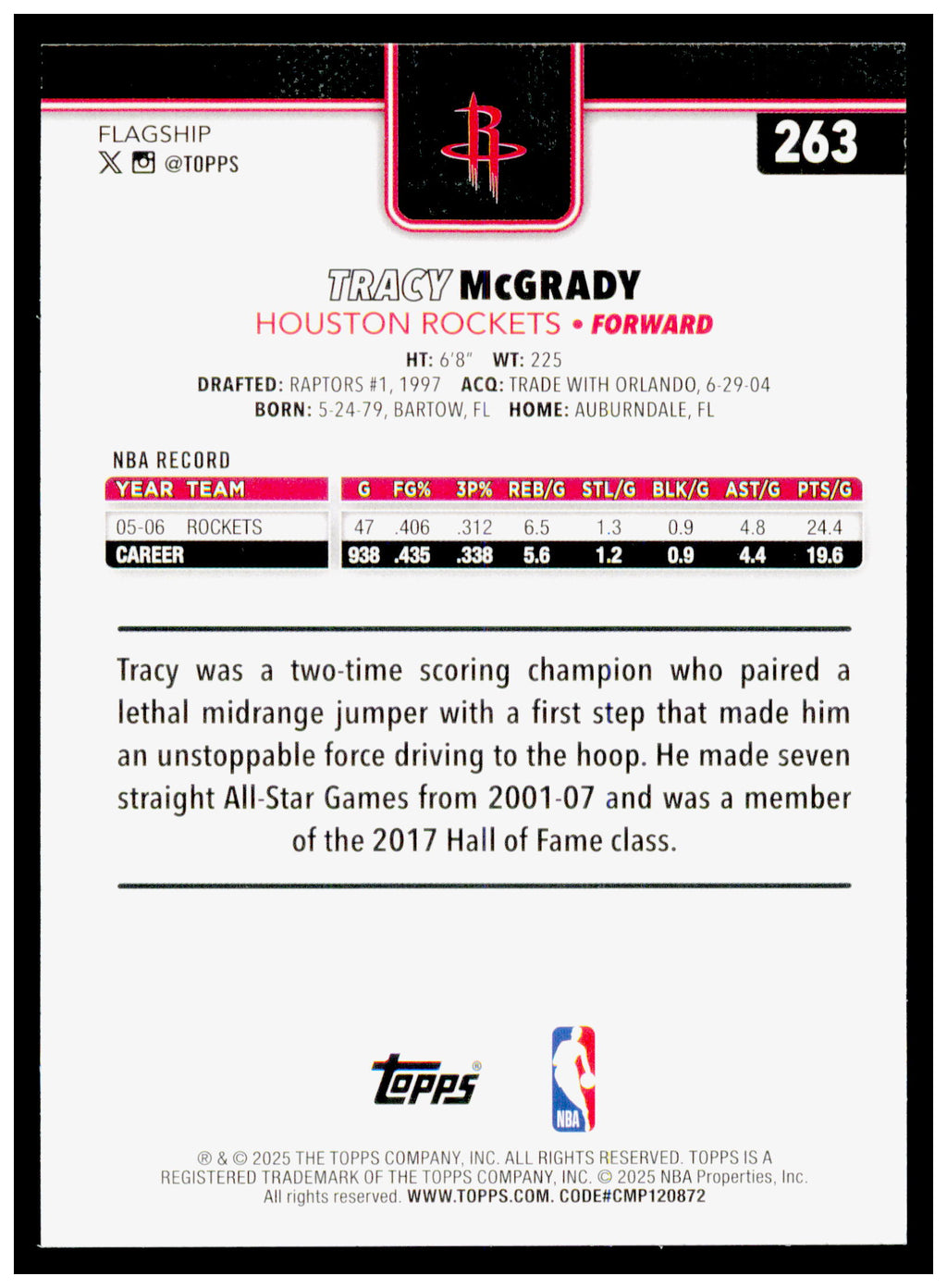 2025-26 Topps Tracy McGrady Card Houston Rockets #263