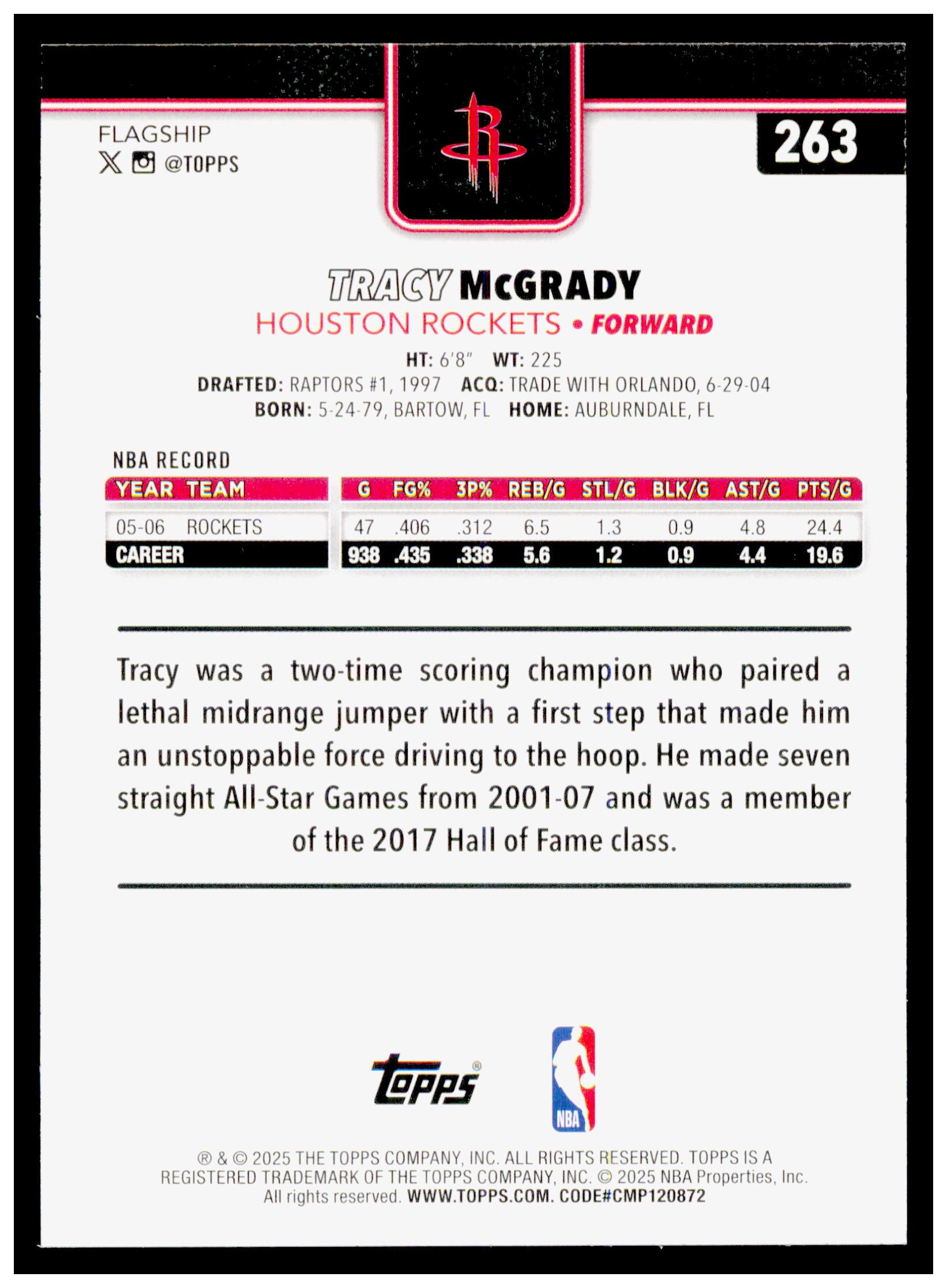 2025-26 Topps Tracy McGrady Card Houston Rockets #263