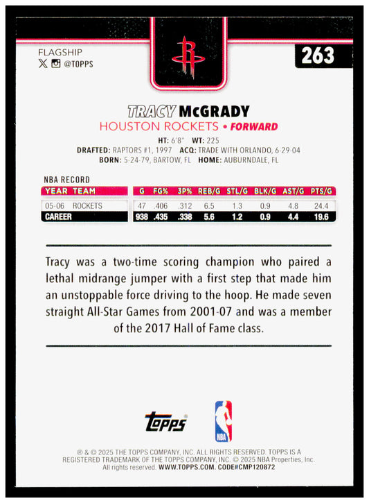 2025-26 Topps Tracy McGrady Card Houston Rockets #263