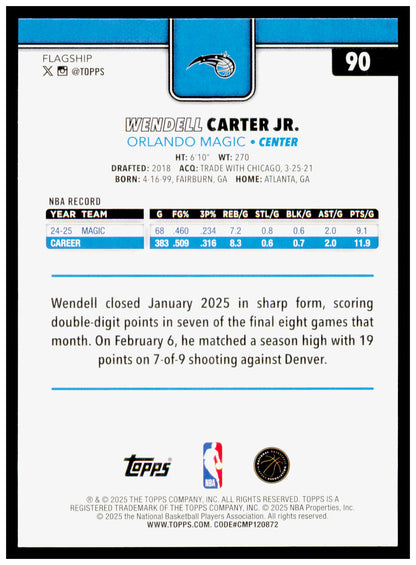 2025-26 Topps Wendell Carter Jr. Card Orlando Magic #90