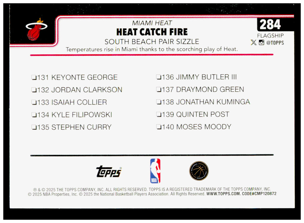2025-26 Topps Heat Catch Fire: South Beach Pair Sizzle Card Miami Heat #284
