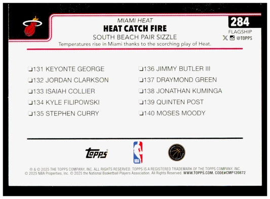 2025-26 Topps Heat Catch Fire: South Beach Pair Sizzle Card Miami Heat #284