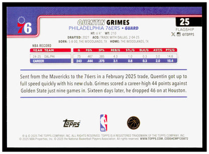 2025-26 Topps Quentin Grimes Card Philadelphia 76ers #25