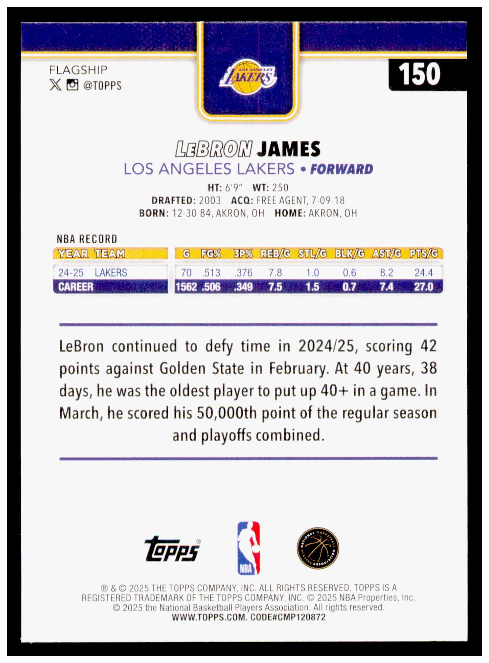 2025-26 Topps Rip Night LeBron James Card Los Angeles Lakers #BK17
