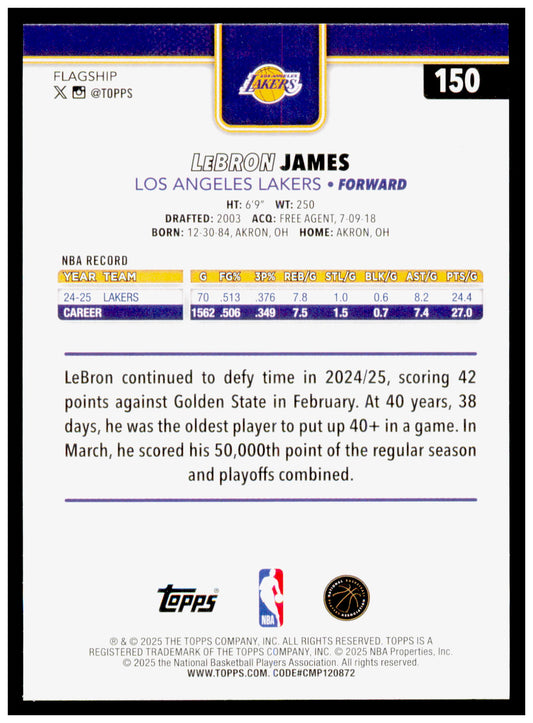 2025-26 Topps Rip Night LeBron James Card Los Angeles Lakers #BK17