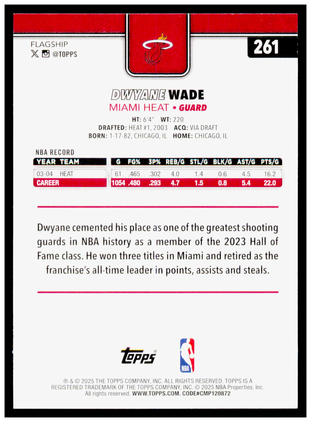 2025-26 Topps Dwyane Wade Card Miami Heat #261