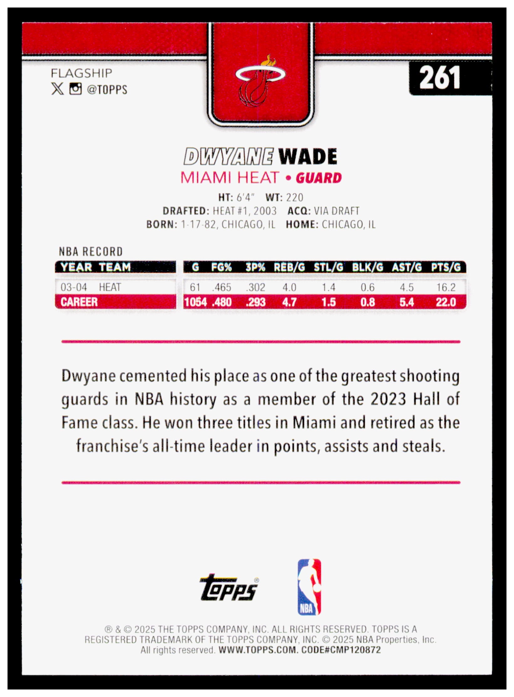 2025-26 Topps Dwyane Wade Card Miami Heat #261