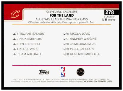 2025-26 Topps For The Land: All-Stars Lead The Way For Cavs Card Cavaliers #278