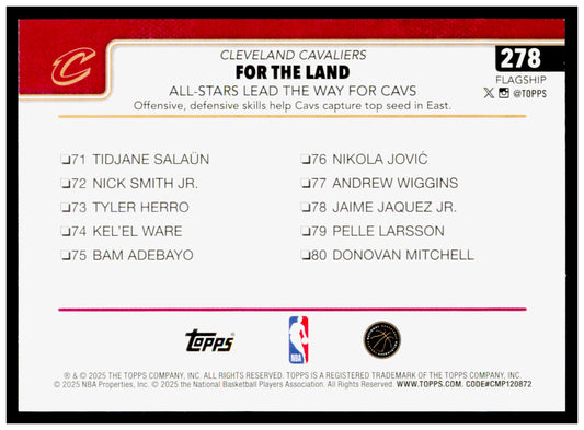 2025-26 Topps For The Land: All-Stars Lead The Way For Cavs Card Cavaliers #278