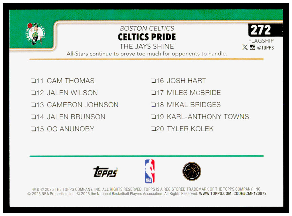 2025-26 Topps Celtics Pride: The Jays Shine Card Boston Celtics #272
