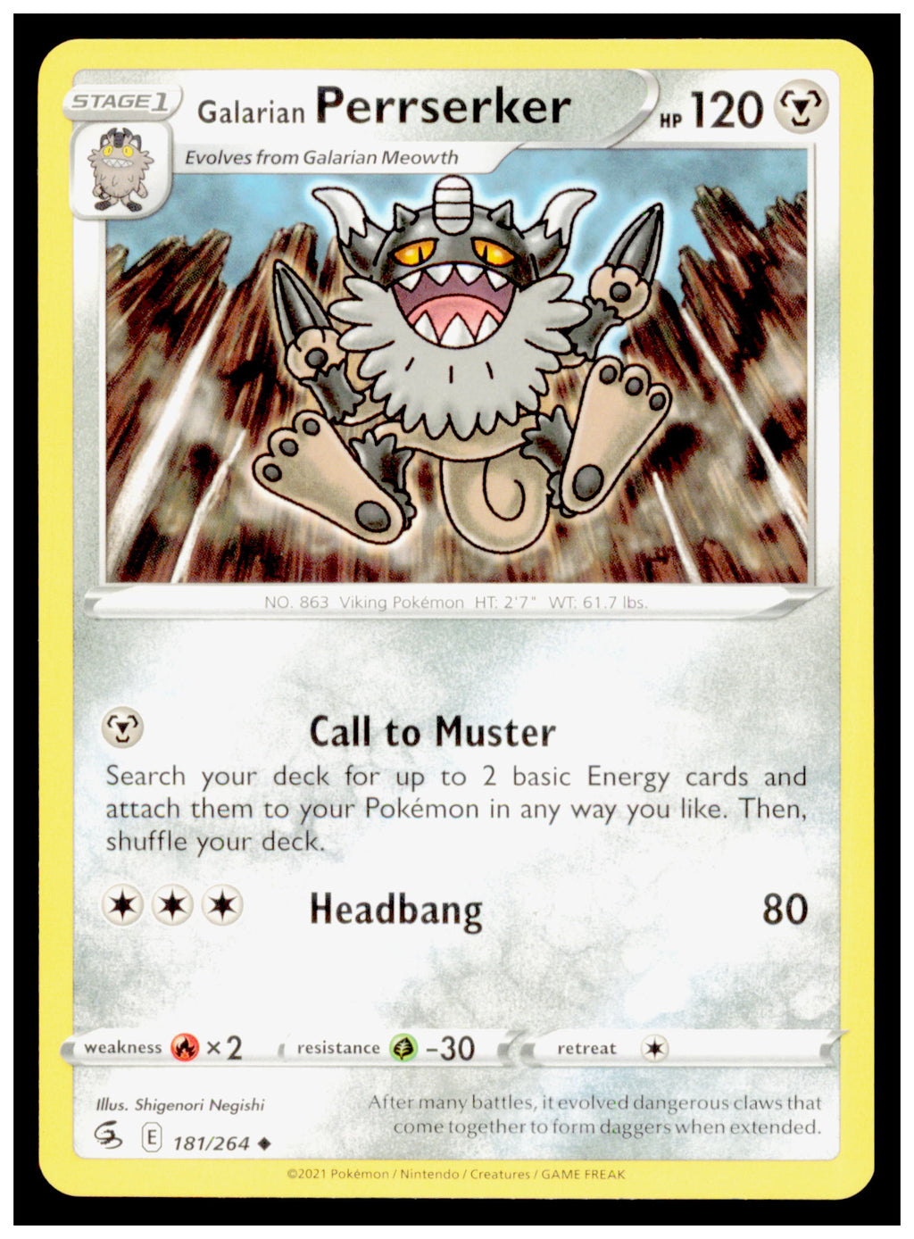 Fusion Strike Galarian Perrserker Card Uncommon #181/264