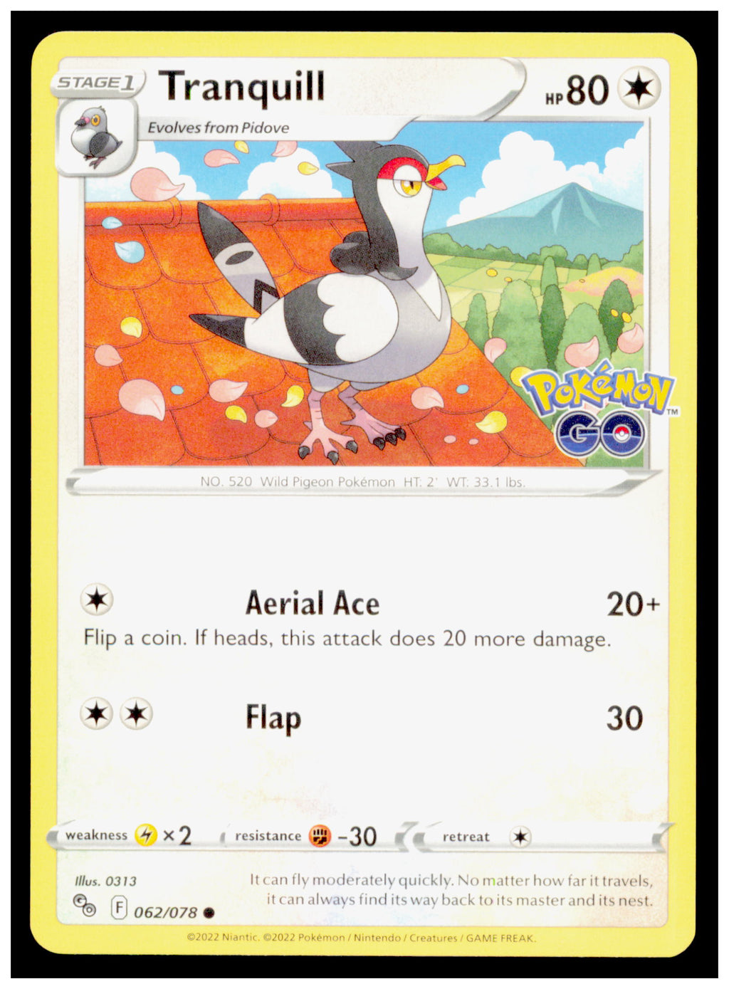 Pokemon GO Tranquill Card Common #062/078