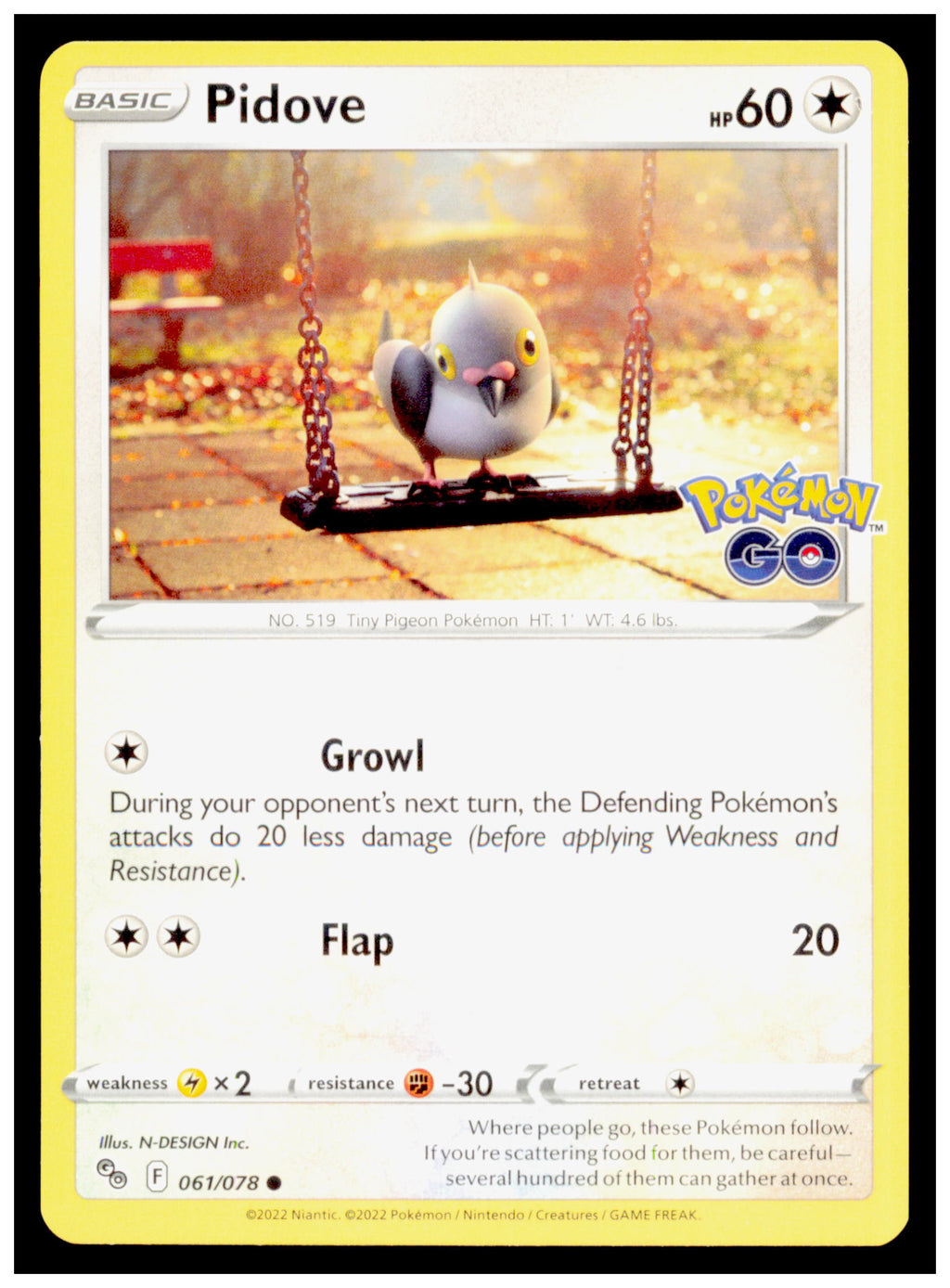 Pidove 061/078 - Pokemon GO Set - Common Pokemon Card - 2022