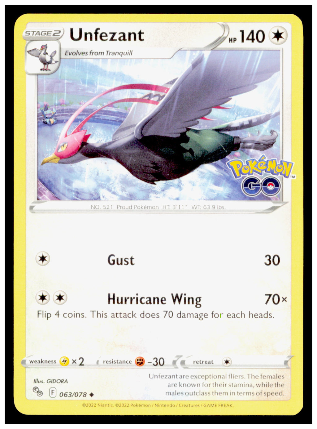 Unfezant 063/078 - Pokemon GO Set - Uncommon Pokemon Card - 2022