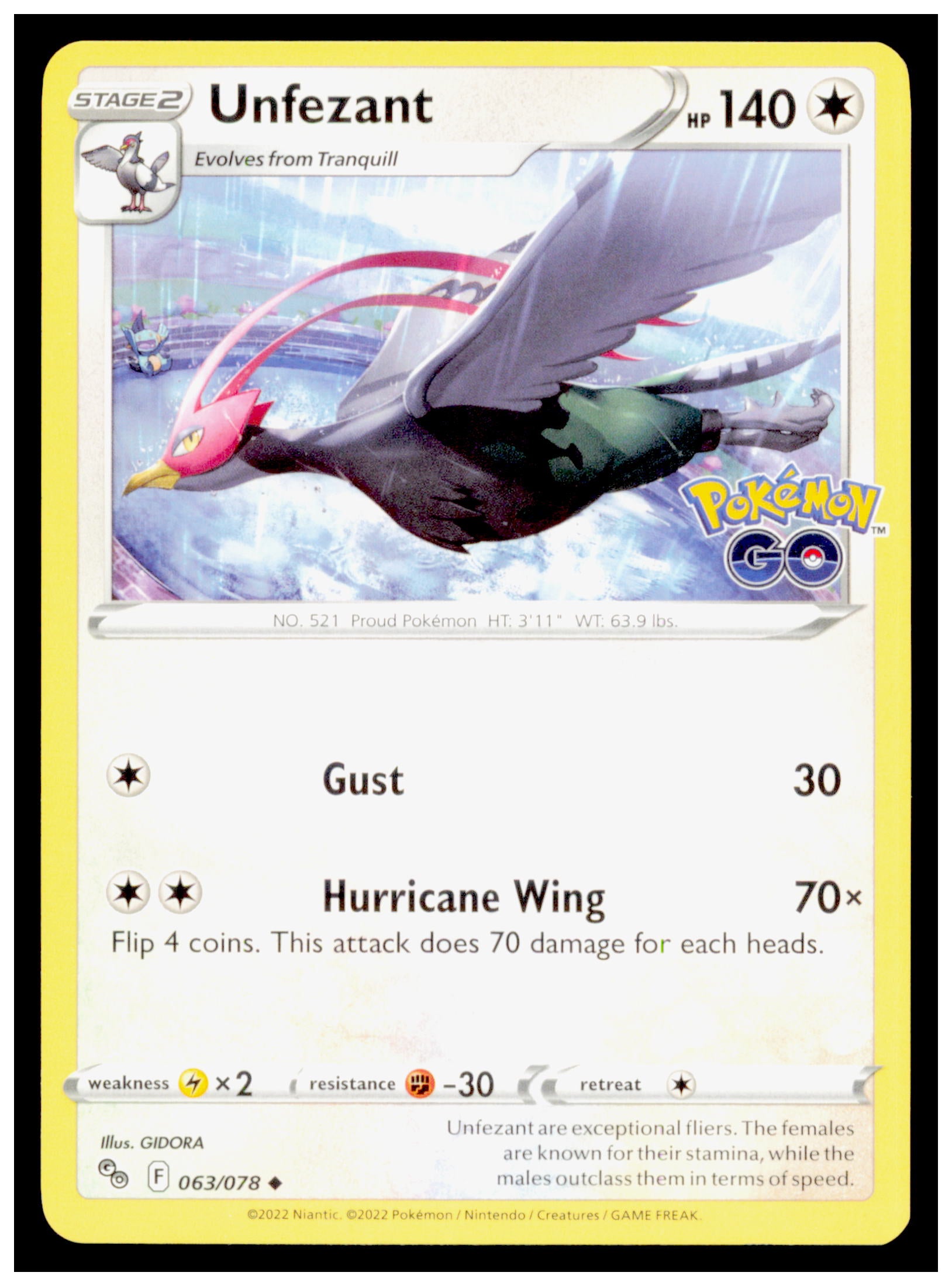 Unfezant 063/078 - Pokemon GO Set - Uncommon Pokemon Card - 2022
