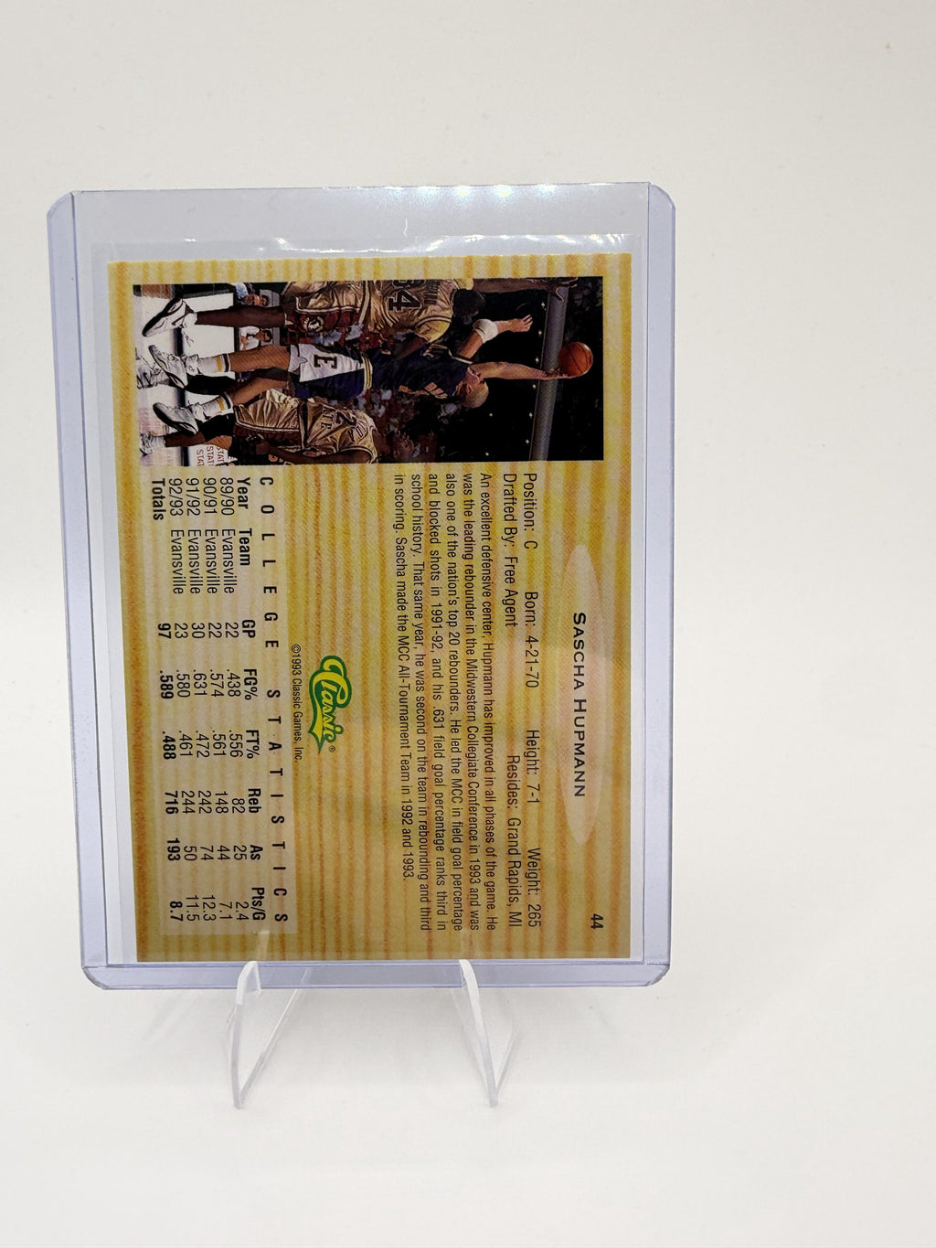 1993 Classic Draft Picks Sascha Hupmann Card  Evansville  #44
