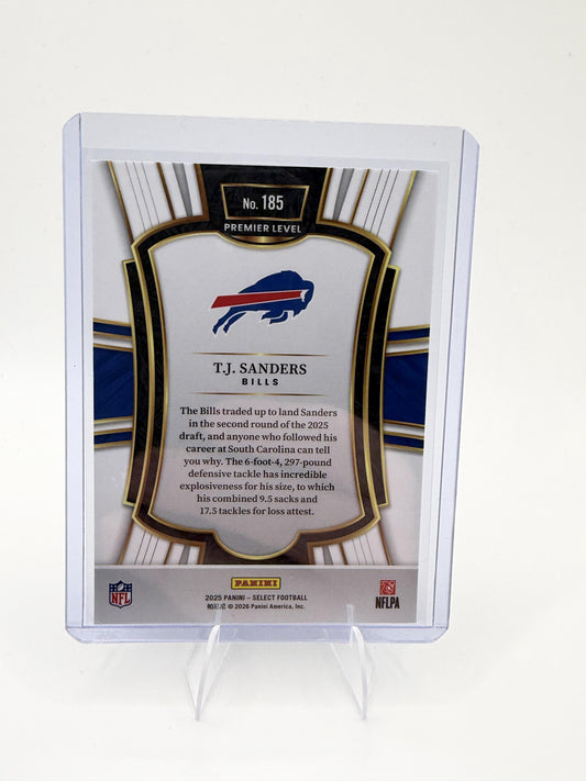 2025 Panini Select T.J. Sanders Card RC Buffalo Bills #185