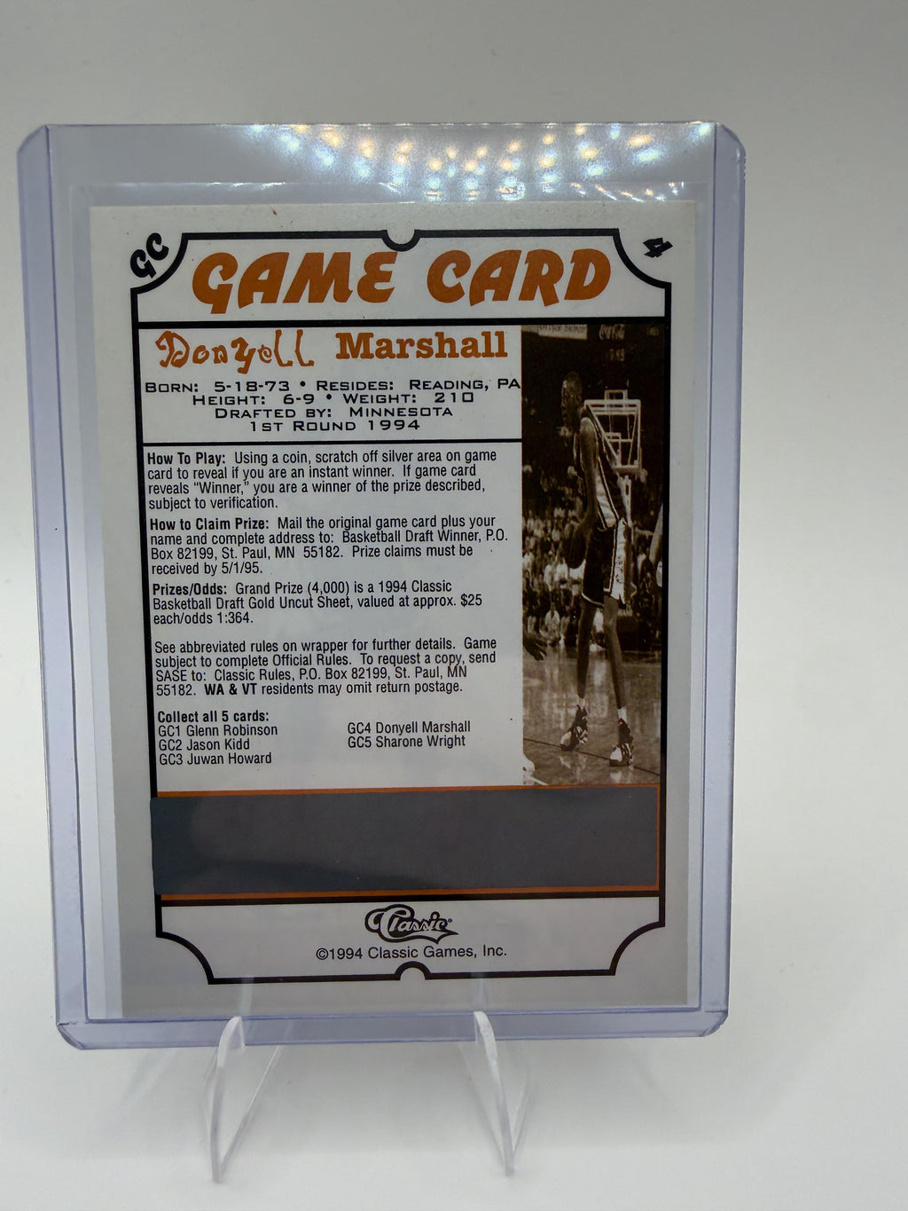 1994 Classic Draft Donyell Marshall Card Game Cards Connecticut Huskies #GC4
