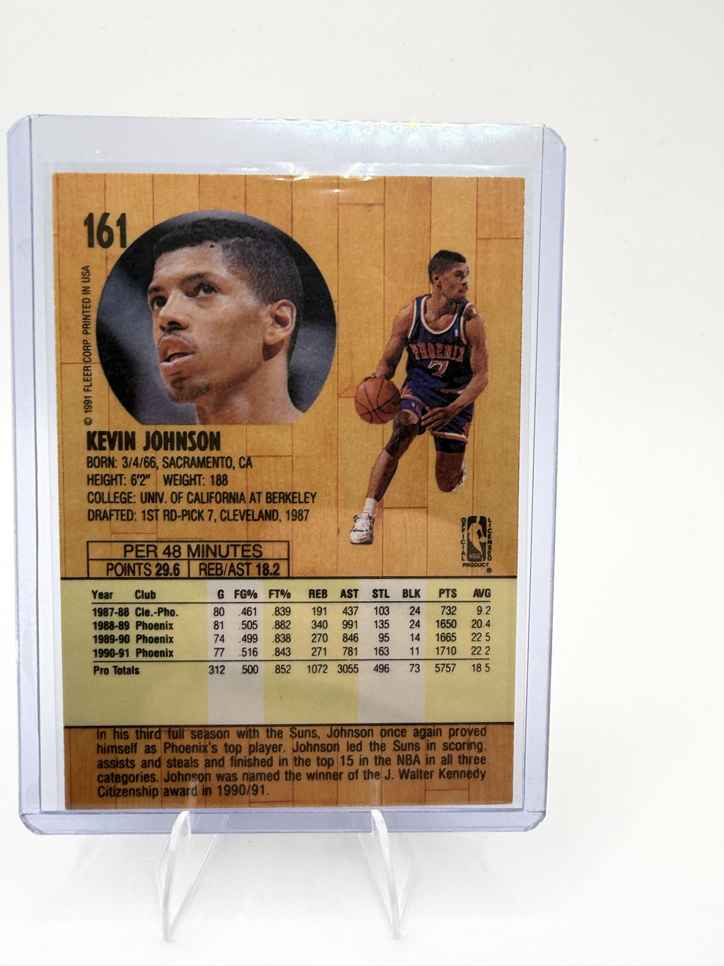 1991-92 Fleer Tony's Pizza Kevin Johnson Card Phoenix Suns #S-79