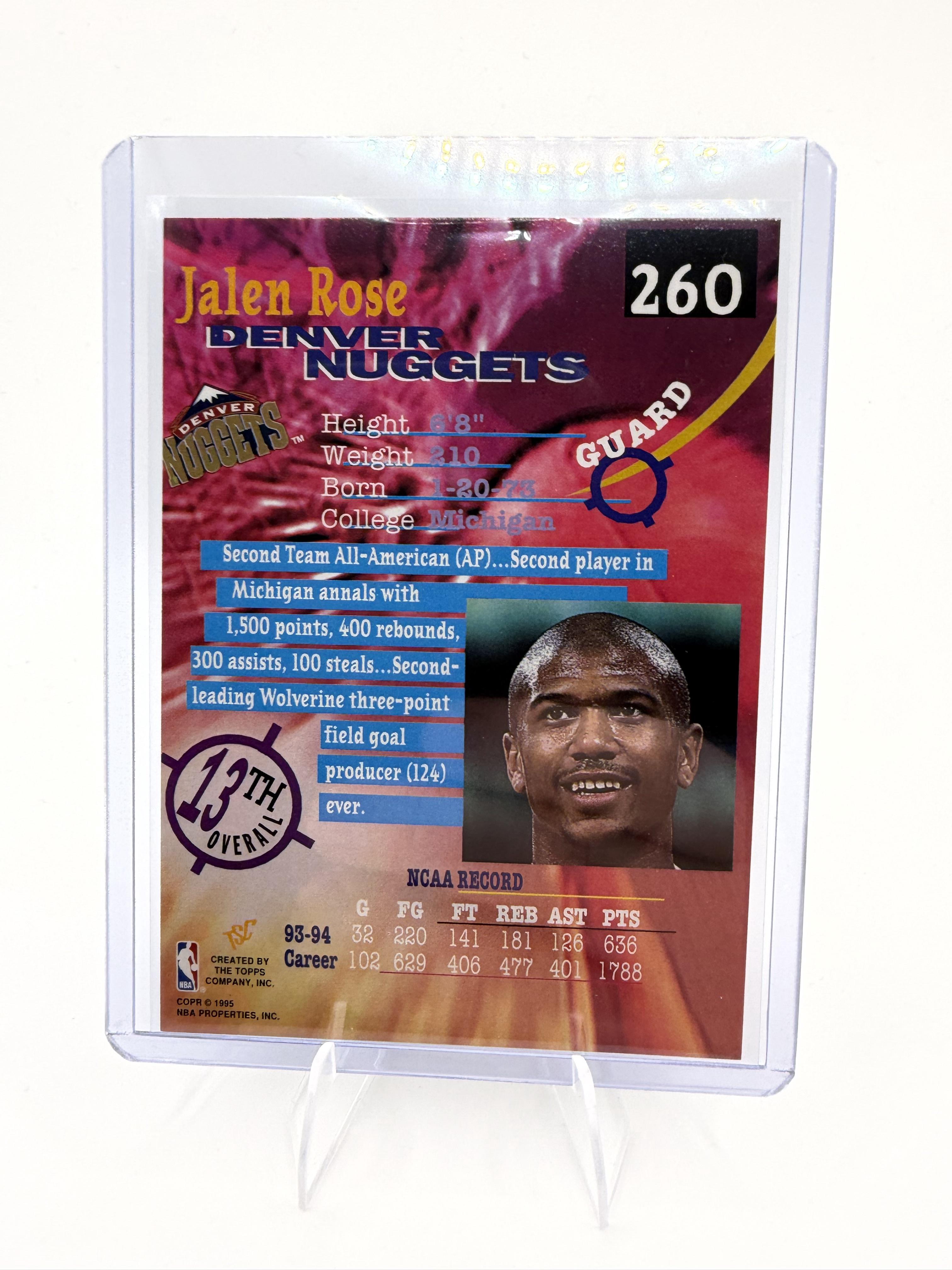 1994-95 Stadium Club Jalen Rose Card RC Denver Nuggets #260