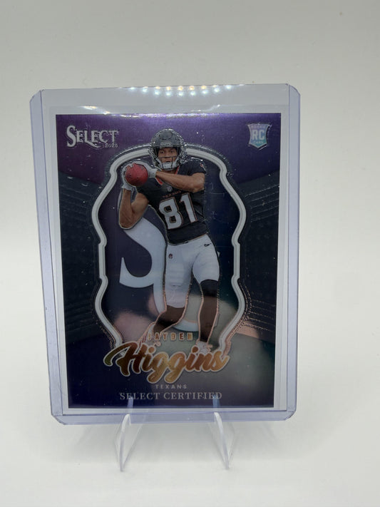 2025 Panini Select Jayden Higgins Card Select Certified Rookies Texans #19