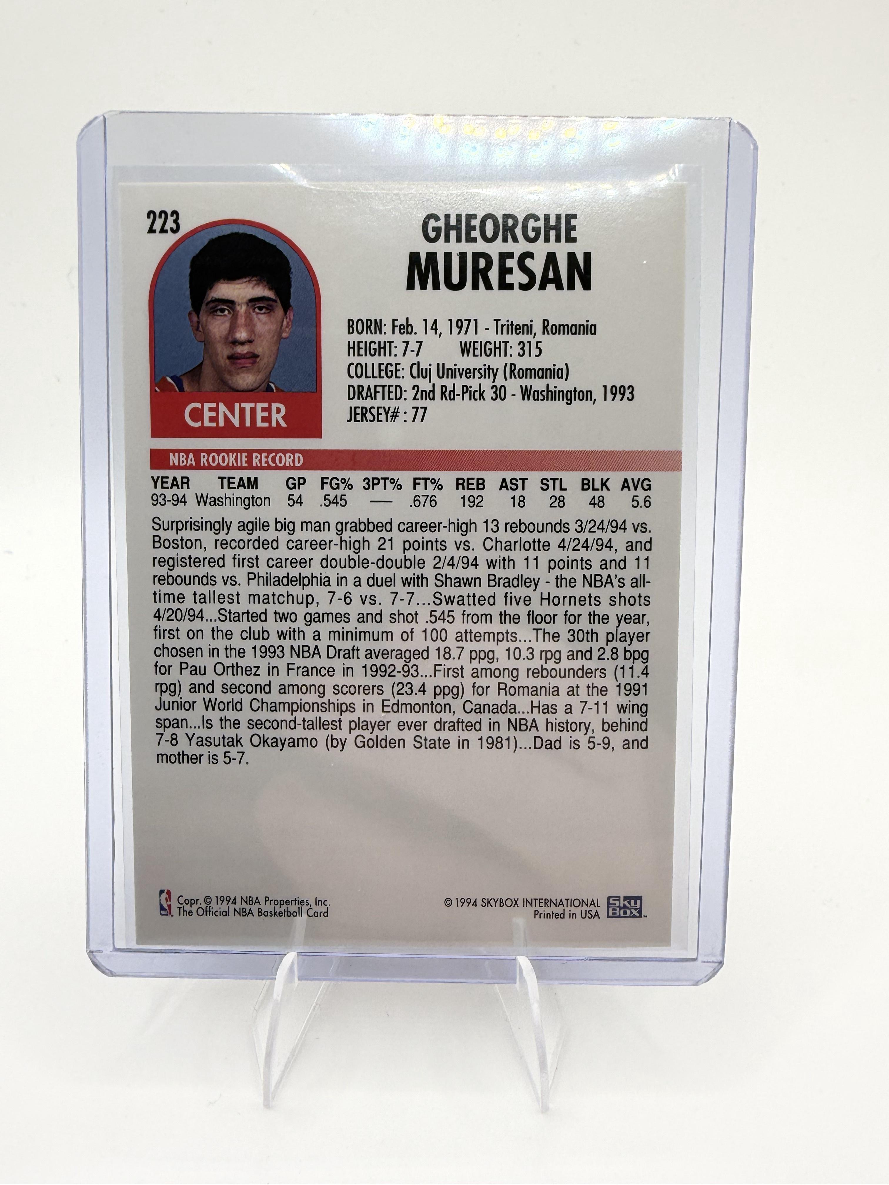 1994-95 Hoops Gheorghe Muresan Card Washington Bullets #223