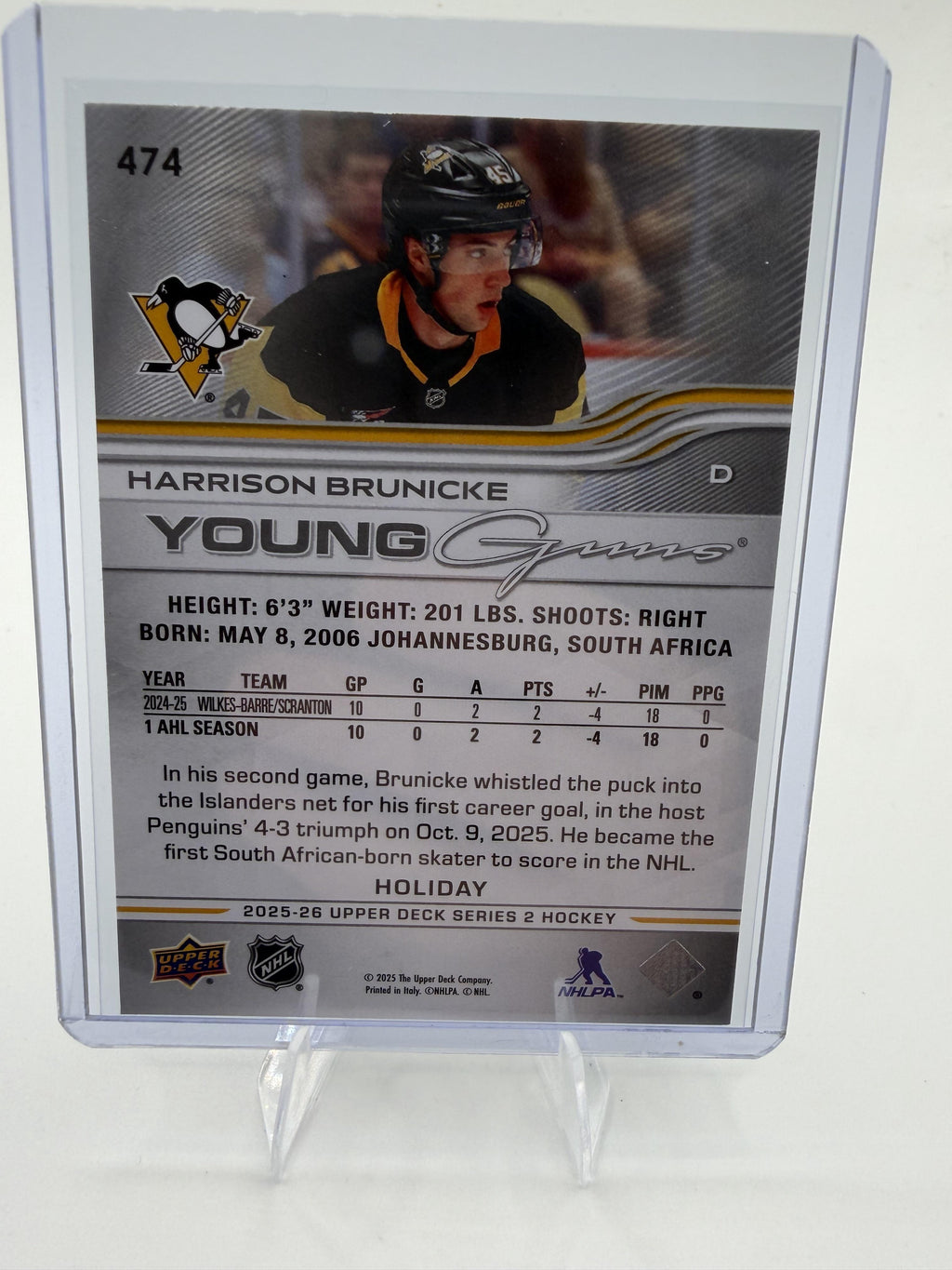 2025-26 Upper Deck Harrison Brunicke Card RC Pittsburgh Penguins #474