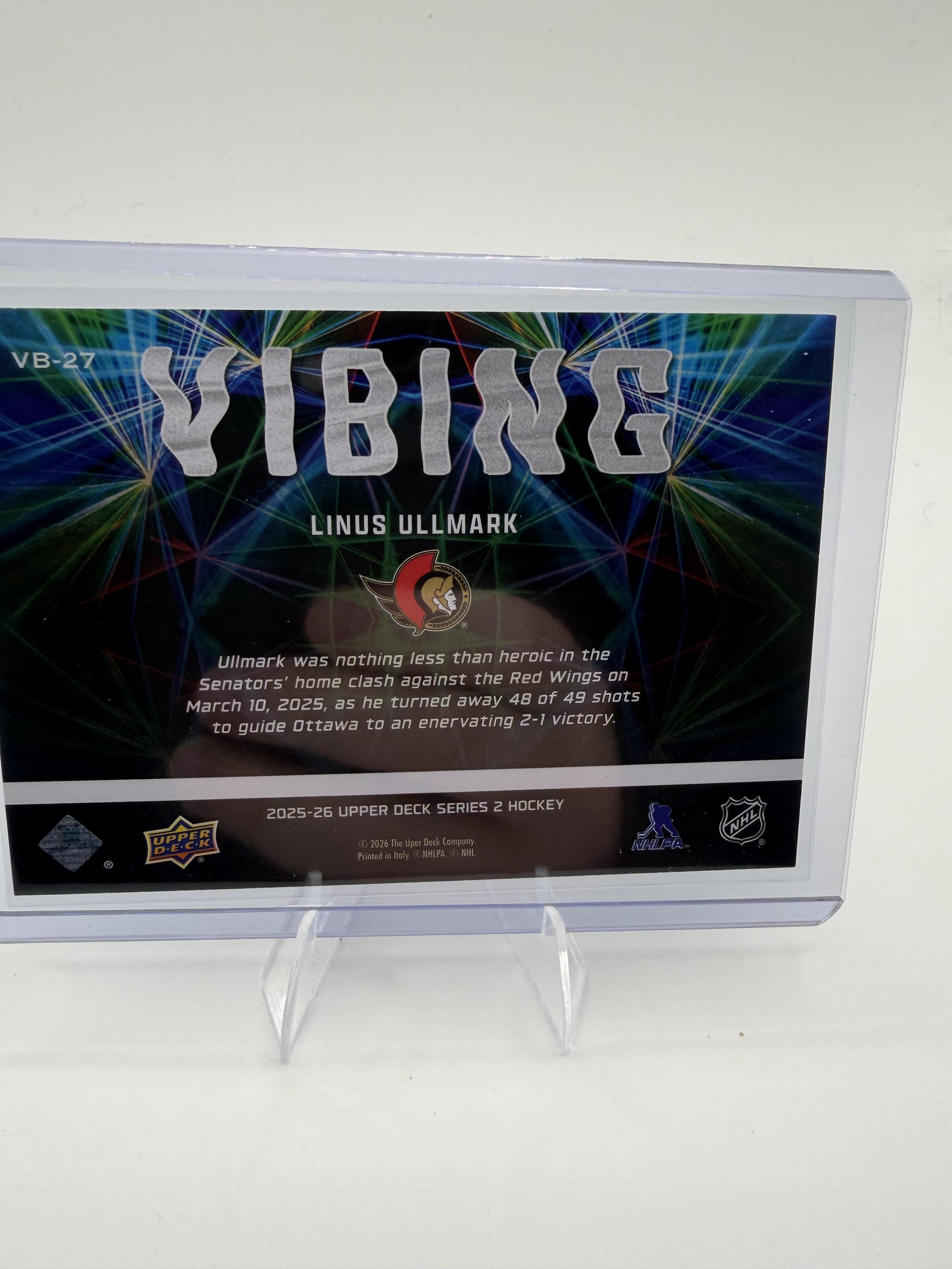 2025-26 Upper Deck Linus Ullmark Card Vibing Ottawa Senators #VB-27