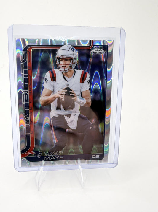 2025 Topps Chrome - Ray Wave Refractor Drake Maye Card New England Patriots #207
