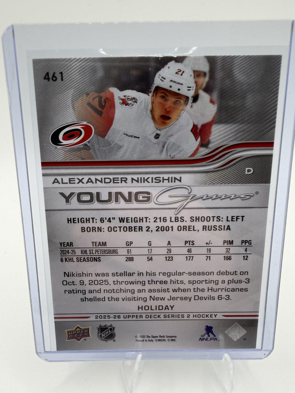 2025-26 Upper Deck Alexander Nikishin Card RC Carolina Hurricanes #461