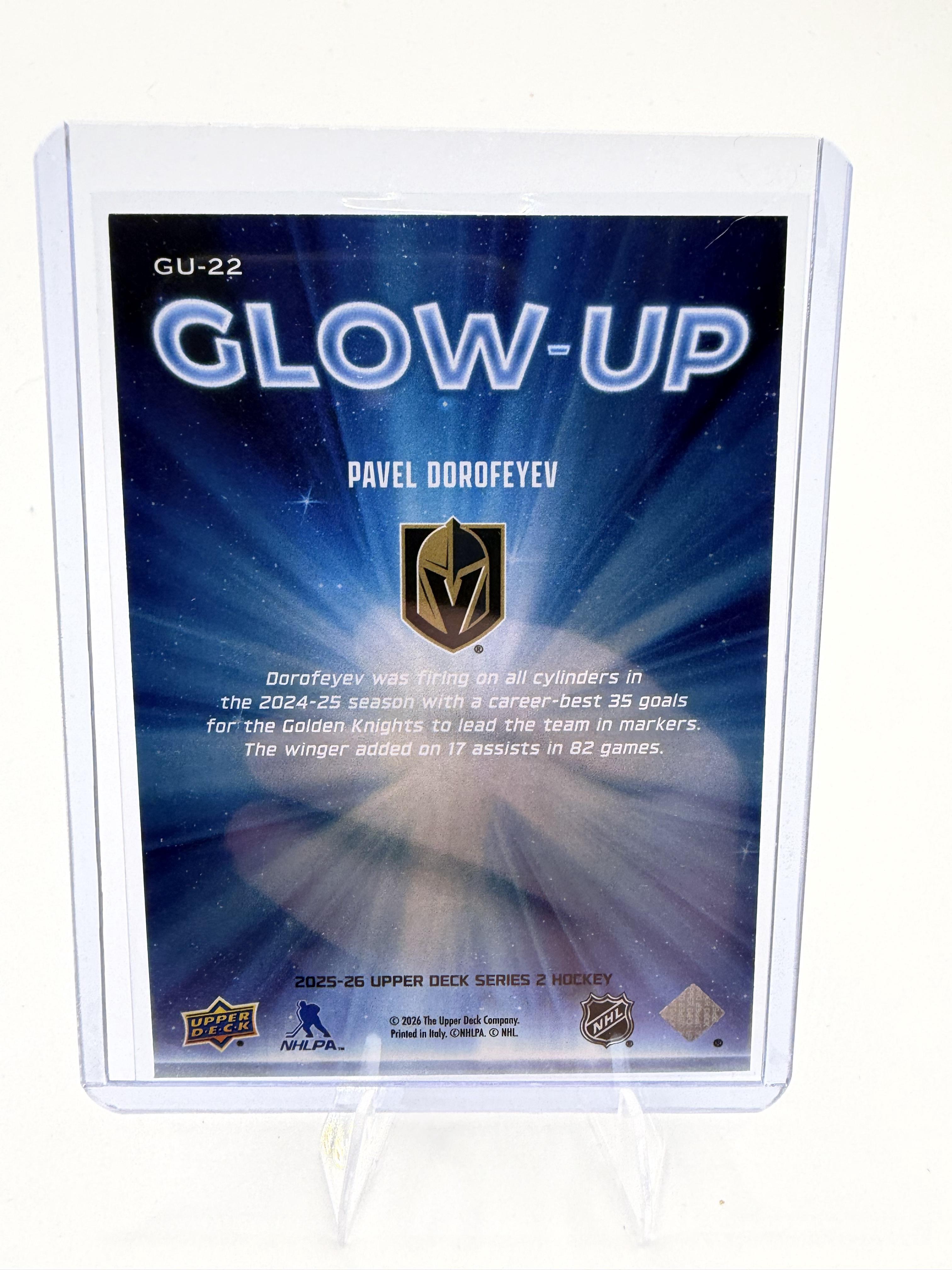 2025-26 Upper Deck Pavel Dorofeyev Card Glow-Up Vegas Golden Knights #GU-22