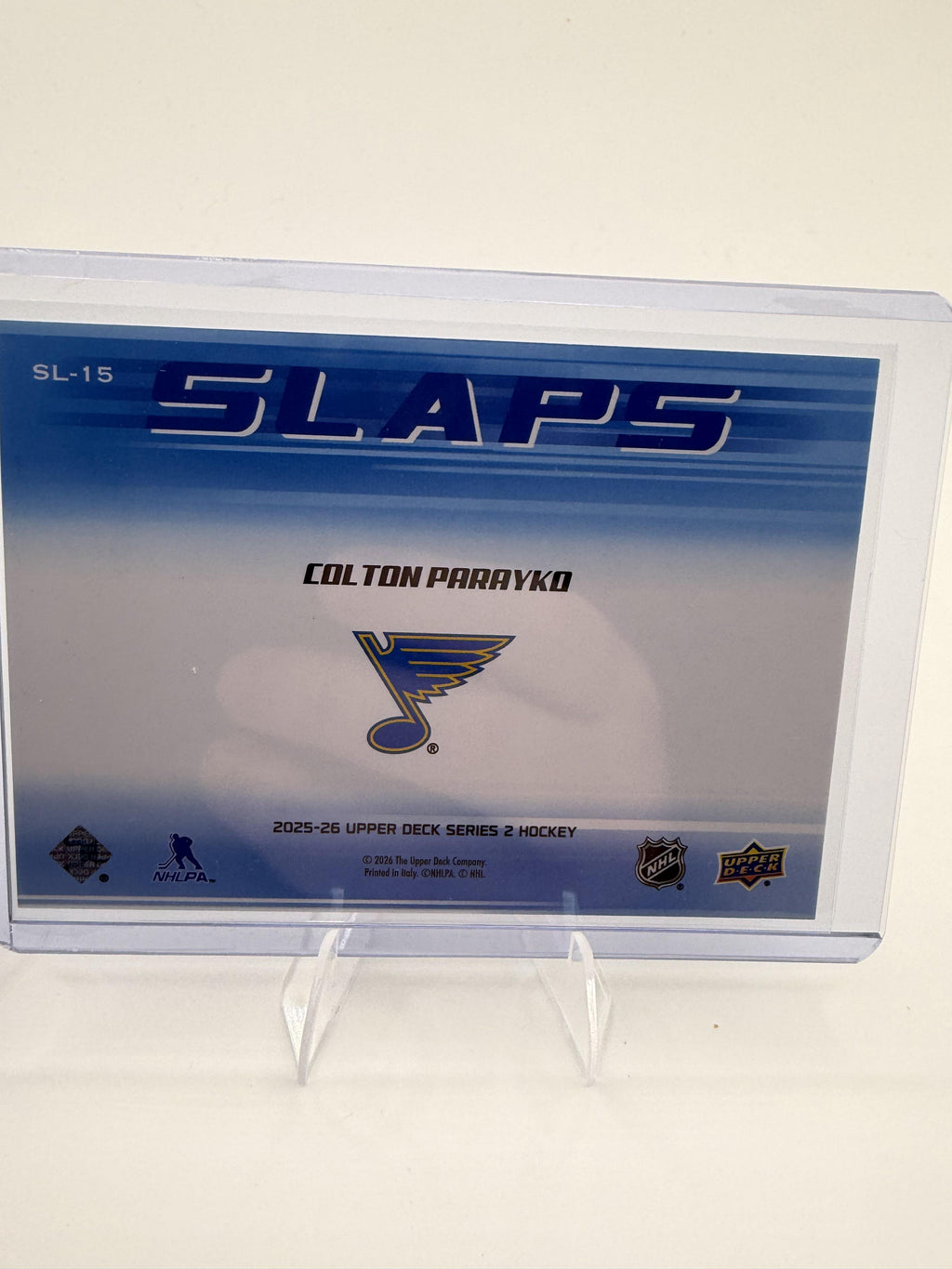 2025-26 Upper Deck Colton Parayko Card Slaps St. Louis Blues #SL-15