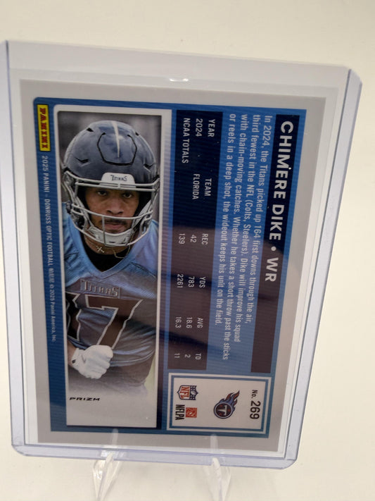 2025 Donruss Optic Chimere Dike Card Blue RC Tennessee Titans #269