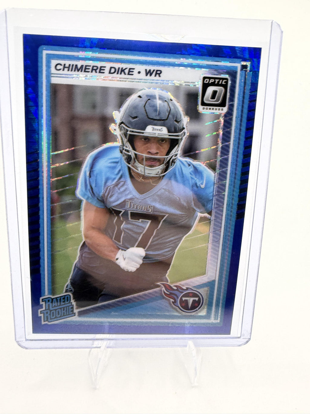 2025 Donruss Optic Chimere Dike Card Blue RC Tennessee Titans #269